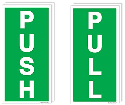 Pack of 2 Push Pull Door Signs Green Self Adhesive (180 x 90 mm) Waterproof Push Pull Door Signs