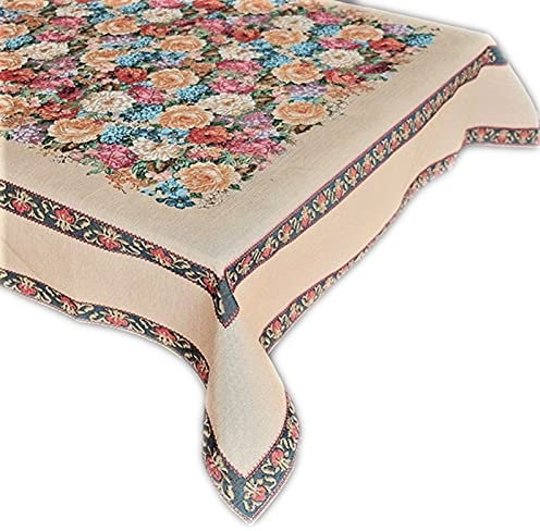Tischdecke Gobelin 130 x 170 cm Eckig Rosen Hellbraun Bunt Landhaus Gobelindecke Gobelintischdecke