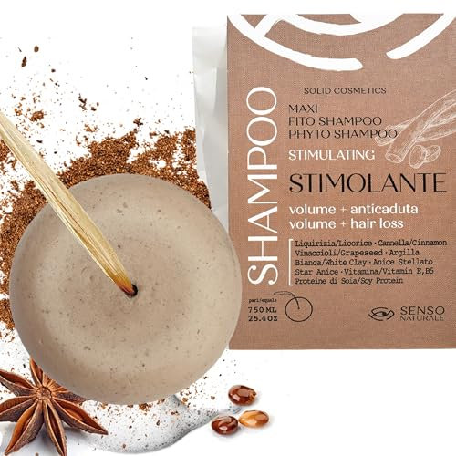 Senso Naturale Festes Shampoo Gegen Haarausfall für Schwaches Haar, Stimuliert das Haarwachstum, 100% Natürlich, Biologisch und Vegan ph 4,5-5,5