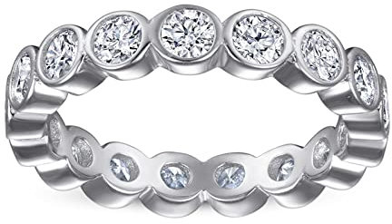 Lieson 925 Sterling Silber Ring Damen, Ehering Frauen Rundherum Rund 3mm Zirkonia Hochzeitsringe Silber Größe 49 (15.6)