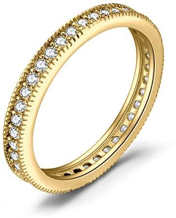 JewelryPalace Modeschmuck Klassisch Zirkonia Band Ring Damen, Hochzeitsringe ring Silber 925 Trauring Eheringe Gelb Gold für Frauen, Vorsteckring Stapelring Eternity Ring Bandring Schmal, Ringe Set 59