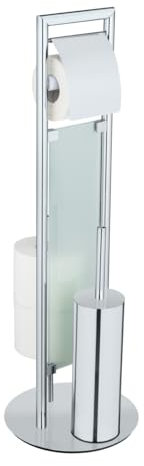 WENKO Edelstahl Stand WC-Garnitur Mod. Sulmona, mit Toilettenpapier-Halter und Ersatzrollen-Halter auf schwerer Bodenplatte für sicheren Stand, WC-Bürste mit Silikon-Bürstenkopf, Ø 25 x 76 cm