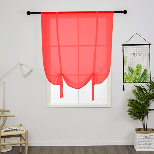 SIMPVALE 1 Stück Sheer Voile Vorhänge, 120×140cm Rot Raffrollo Vorhang, Transparente Gardinen für Wohnzimmer Schlafzimmer