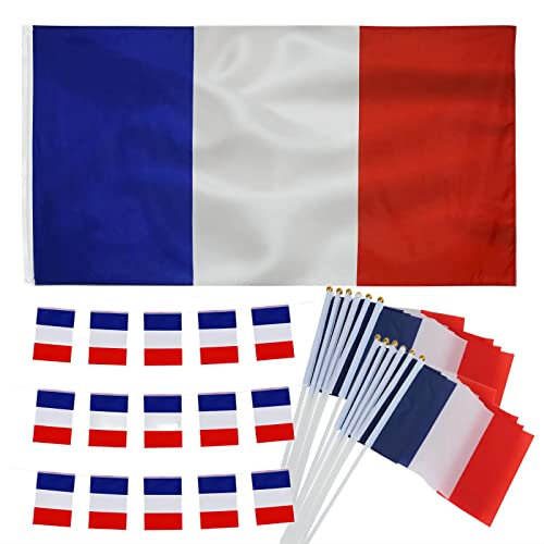 Französische Flagge 150*90cm, hält 20-kleine französische Flaggen, 10-Meter-Kranz-Flagge 30-französische Mini-Flaggen, für Innen- und Outdoor-Aktivitäten