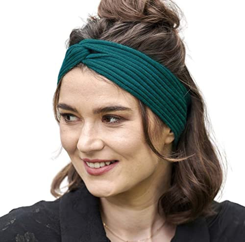 Stirnband Ohrenwärmer Damen Winter 100% WOLLE Merino petrol
