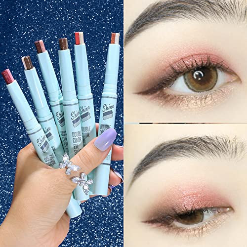 Allmähliche dreidimensionale doppelte Zweifarbiger Lidschatten Stift Farbverlaufs-Lidschatten-Make-up-Stift Wasserdichter Flash-Lidschattenstift 6 Sets Glitzer-Lidschatten-Lidschattenstift