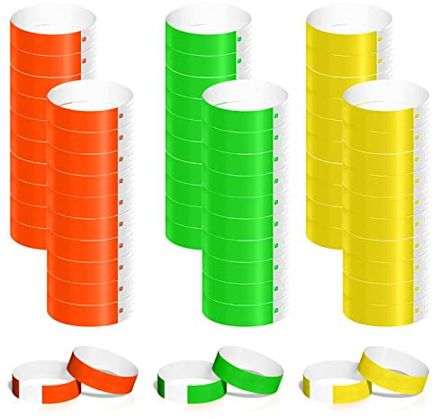 VEGCOO 300 Pcs Bracelet d'Identification, Bracelet d'Entrée Imperméables Rouges, Verts et Jaunes pour Parcs d'Attractions, Fêtes, Bars, Expositions
