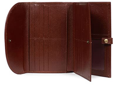 Hexagona - Compagnon de Voyage 2 Volets Stop RFID - Cuir - Compatible Cartes de crédit, CNI, permis de Conduire, Passeport, Carte Grise et chéquier - pour Femme - Collection Bastille - Marron