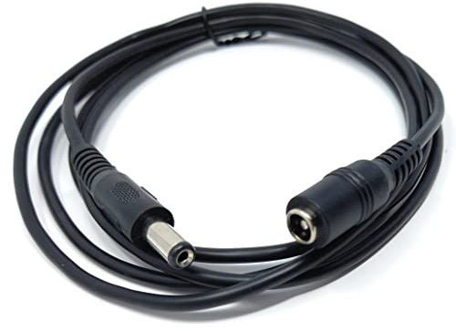 1.5m 5.5mm x 2.1mm DC Power Plug to Socket, Male to Female CCTV, LED, Modem Router, Music Instruments Extension Lead Cable (5ft, Black)