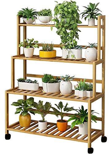 Bambus Blumentreppe Blumenständer Pflanzenständer mit Rädern für Drinnen und Draußen, hoch groß Ecke Blumentopfhalter Blumentopfständer Pflanzenregal Blumenregal Leiterregal Dekoratives Fenster
