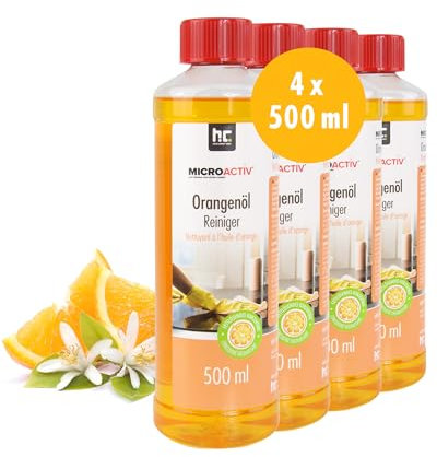 MICROACTIV Orangenöl Reiniger Konzentrat 4 x 500ml - Allzweckreiniger & Fettlöser mit frischem Orangenduft - Universalreiniger Made in Germany