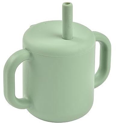 BÉABA, Tasse Paille d'Apprentissage Bébé, Fonction Biberon/Tasse, 100% Silicone de Haute Qualité, Larges poignées, Facilite la prise en main et la motricité, Ergonomique, 170mL, Vert Sauge