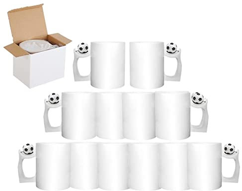shine planet 12 x Football Sublimation Mugs Blank 11oz White Sublimation Coffee Mugs Sublimation Cups with Gift Boxes