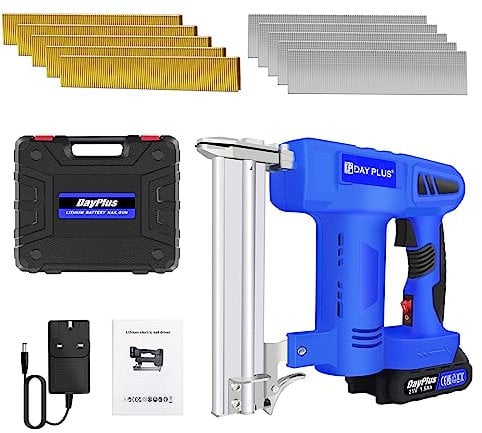 21V Cordless Nail Gun with 1.5Ah Li-ion Battery and Charger, 2-in-1 Brad Nailer & Stapler, Battery Powered Nail Gun, Includes 500 Nails and 500 Staples, for Woodworking, Home Renovation DIY