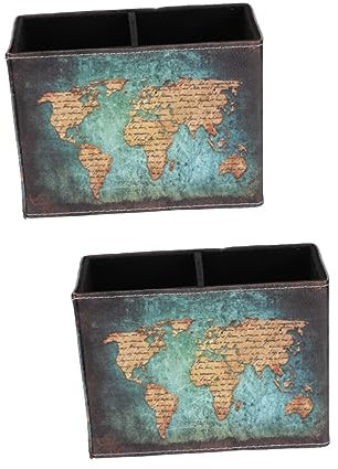 MAGICLULU 2stücke Pu Stifthalter Becher Retro Schreibtisch Organizer Mit Weltkartenmuster Für Stifte Bürobedarf Und Fernbedienungen Für Zuhause Und Büro