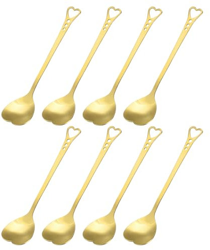sourcing map 8 cucchiai a forma di cuore in acciaio inox, 14 cm, cucchiaini da dessert, cucchiaini da caffè, cucchiaini per mescolare tè e zucchero, oro, A23062900UX0060
