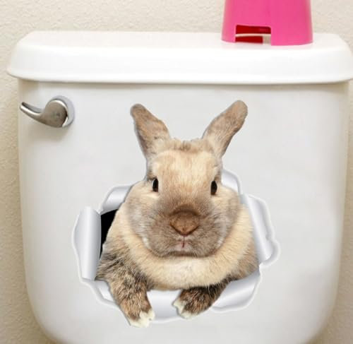 2-stücke 3d Dreidimensionale Gebrochene Wanddekoration Toilette Mit Cartoon Tier Kaninchentür, Wohnzimmer Selbstklebendes Papier 32,35cm