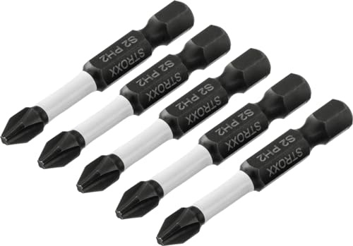 STROXX - Impact 5tlg. PH2-50mm - Bitsatz - Kreuzschlitz - Bit - Hochwertiger Bit für die professionelle Anwendung - für Bauarbeiter, Handwerker, Heimwerker und Profis