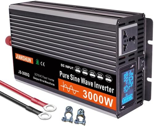 Spannungswandler 3000W 4000W 5000W 6000W Reiner Sinus KFZ Wechselrichter DC 12V/24V/48V/60V/72V auf AC 220V/230V Pure Sine Wave Power Inverter Steckdose LCD Anzeig Konverter (Color : 3000W, Size : 7