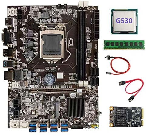 Oikabio B75 BTC Mining Scheda Madre+CPU G530+DDR3 4GB 1600Mhz RAM+128G SSD+ SATA+ Switch LGA1155 8XPCIE a USB Board
