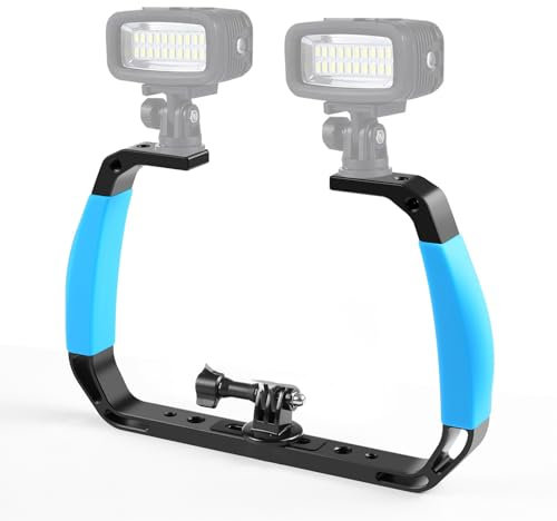 Underwater Diving Rig Tray Mount, Video Light Handheld Stabilizer with Dual Cold Shoe Interfaces, 1/4'' and 3/8'' Threads, Dual Handle Diving Rig Bundle for Action Cameras (Sky