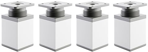 ATM® - Lot de 4 pieds de meubles réglables - Blanc cendré - Hauteur 60 mm - Hauteur réglable - Pour armoire, commode, canapé, lit - Pieds de meubles carrés, métal et plastique, 40 x 40 mm