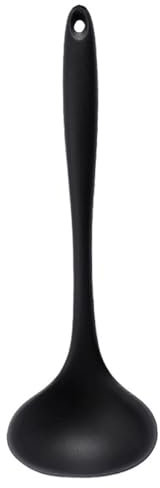 Cuchara de sopa de silicona con mango largo, cucharadas grandes de fideos Ramen, cucharón de gachas, utensilios de cocina Kawaii (Color : Black)