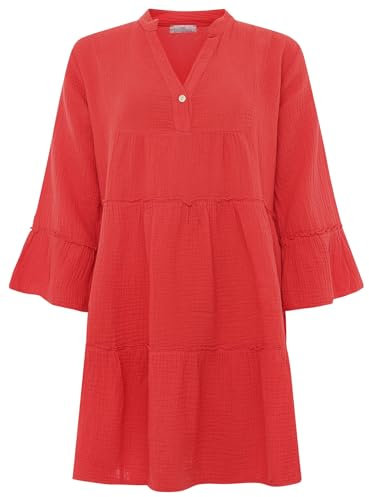 Zwillingsherz Musselin Kleid aus 100% Baumwolle mit V-Ausschnitt – Hochwertige Tunika für Damen Frauen Mädchen - Sommerbluse Freizeitkleid Strandkleid - Locker luftig perfekt für Frühling Sommer