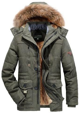 Fleecejacke Herren Winter Plus Samtverdickung Kältejacke Herren Regular Fit Einfarbig Langarm Jacke Mittlere Länge Warm Kapuzenjacke Herren C-Army Green 4XL