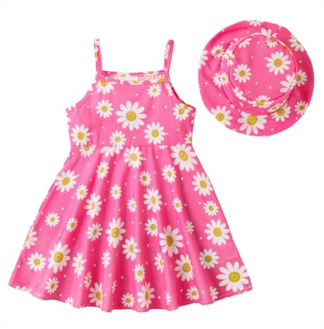 KONFEN Vestito Bambina Senza Maniche - Margherita Set 2 Pezzi con Cappello, Abito con Fiore per Neonata, Abbigliamento Primavera Estate 0-3 Anni (Verde/Rosa)