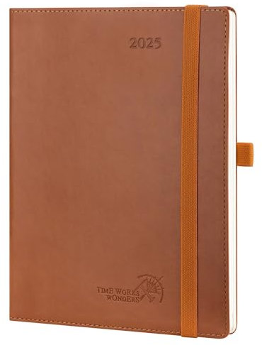 POPRUN Kalender 2025 Wochenplaner Softcover mit PU-Leder, ca. A5 (22 x 16,5 cm), 12-Monate-Terminplaner (Jan.2025-Dez.2025) 1 Woche 2 Seite mit 100 GSM Zertifiziertem Papier - Braun