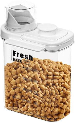 MINGPINHUIUS Dog Cat Food Storage Container - Transparent Sealed Insect-proof Moisture-proof Pet Food Storage Container, Portable Small Dog Food Container for Dry Food & Dry Feed (White, M/2L)