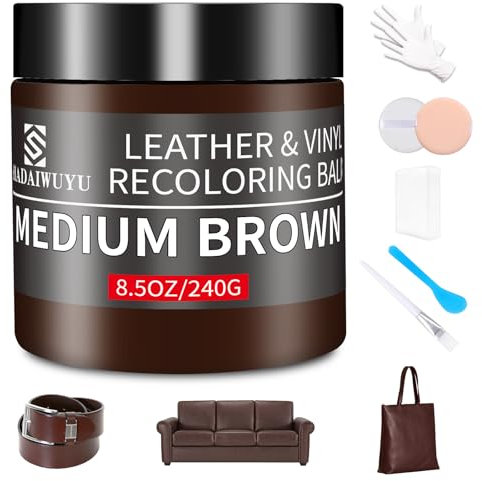 SHADAIWUYU Reparador Cuero,240g Cuero Liquido Reparador Marrón Medio Pintura para Cuero para Reparar el Desgaste y Las Marcas en Sofás, Muebles de Vinilo, Asientos de Automóvil y Zapatos de Cuero
