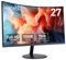 KOORUI Écran PC Incurvé - Dalle VA 27 Pouces, FHD (1920 x 1080), 1500R, 75Hz, 5ms, HDMI, VGA, Réglage de l’Inclinaison, Angle de Vision de 178°, Noir, 27N5CA