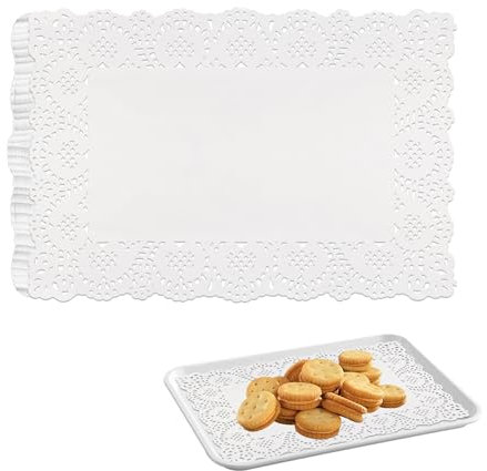 WENLISELL 300 Stück weiße rechteckige Spitzenpapier-Deckchen, 25 x 35 cm, Kuchenverpackungspapier, Spitzenpapier-Deckchen für Hochzeit, Party, Geburtstag, Dekoration