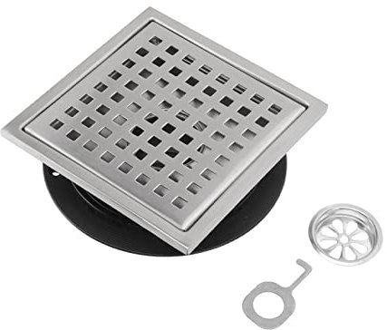 6 Zoll Quadratischer Duschabfluss, Bodenablauf aus Edelstahl, Quadrato Pattern Rost Abnehmbar, Duschabfluss mit Abflussverhinderer für Küche Balkon Garage