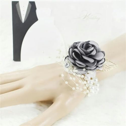 SUOCMG Seidenblumen-Broschen im Boutonniere-Stil, Knopfloch-Anstecker für das Handgelenk, Ansteckblume für Brautjungfer, Hochzeit, Bräutigam, Ansteckblume, Handgelenk, Grau