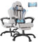 Flamaker Gaming Stuhl Stoff mit Fußstütze, Massage Computer Bürostuhl mit Linkage Armlehnen, Hohe Rückenlehne Ergonomischer PC Racing Chair für Erwachsene, Blau/Hellgrau