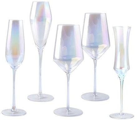 Lot de 5 verres à vin irisés en cristal de 500 ml à longue tige - Couleur bordeaux - Verres à vin en cristal arc-en-ciel pour anniversaire, anniversaire de mariage, Noël, mariage, fête, bar à domicile