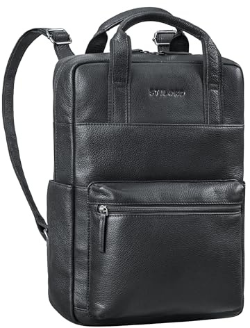 STILORD Lilo Mochila Mujer Piel Grande Mochila Portatil 15,6 Pulgadas Mochilas Cuero Genuino con Compartimento para Portátil para Oficina, Trabajo, Universidad y Viajes Color:obsidiana negro