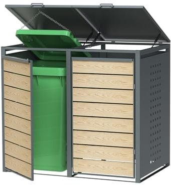 Abri Cache Poubelles Gardiun Liam 132x80x116 cm Acier Galvanisé | Abri Modulaire pour Bacs de Recyclage | Ouverture Facile