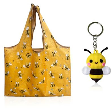 1 Stück Faltbare Einkaufstasche, 1 Stück Bienen-Schlüsselanhänger, Bienen-Druck-Einkaufstasche, Damen-Einkaufstasche, Kleidungs-Aufbewahrungstasche, Wiederverwendbare Tragetasche