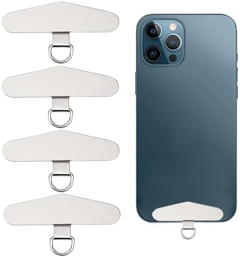 DILUSILK 4pcs Phone Tether Tags,Stainless Steel Phone Strap Tabs Reliable Silver Cell Phone Lanyard Patch Tether Tabfor Cell Replacement Part Cellphones Safety Drop Protection