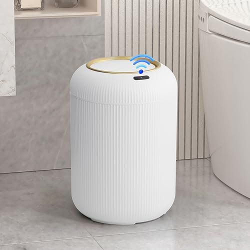 onlcuk Automatic Motion Sensor Bathroom Trash Can with Lid, 3 Gallon Touchless Trash Bin, Smart Plastic Electric Garbage Cans Small White Wastebasket for Office, rv, Bedroom, Living Room