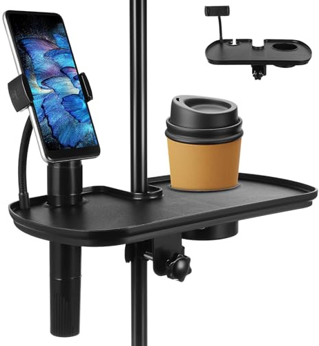 Toyvian Universeller Mikrofonständer Tablett mit Getränkehalter, verstellbarer Mikrofonständer, Klemmregal, Telefonständer für Live-Streaming, Konzert, Aufnahme, Musikständer-Zubehör