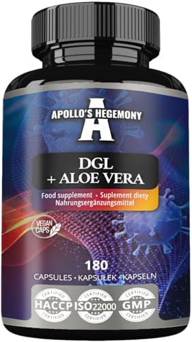 DGL + Aloe Vera (Süßholz + Aloe Vera Pulver) 480 mg - 180 Vegane Kapseln - 6 Monate Vorrat - Verdauungs- und Resilienz-Unterstützung Supplement - von Apollo's Hegemony
