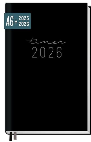 Häfft® Chäff-Timer Mini Taschenkalender 2025/2026 A6+ Black Edition Terminplaner klein, Laufzeit Jul 2025 - Dez 2026, 1 Woche auf 2 Seiten- nachhaltig & klimafreundlich