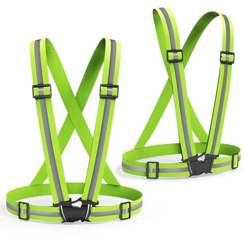 2 Packs Reflective Vest Running Gear, High Visibility Reflective Running Gear Adjustable Elastic Safety Vest for Night Jogging, Biking, Walking or Dog Walking, Running Vest for Men Women Children