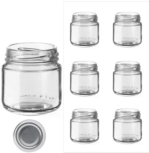 Barattoli in vetro per marmellate e omogeneizzati da106 ml con tappo twist off 53mm 48pz - Vasetti vuoti in vetro da 106ml per marmellate, conserve, cinfetture e bomboniere - tappi colori assortiti