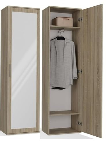 BDW Duo-Garderobe mit Spiegel, Moderner Kleiderschrank, Multifunktional für Flur, Schlafzimmer, Kinderzimmer 180x50x35(T) ! (Eiche Sonoma)